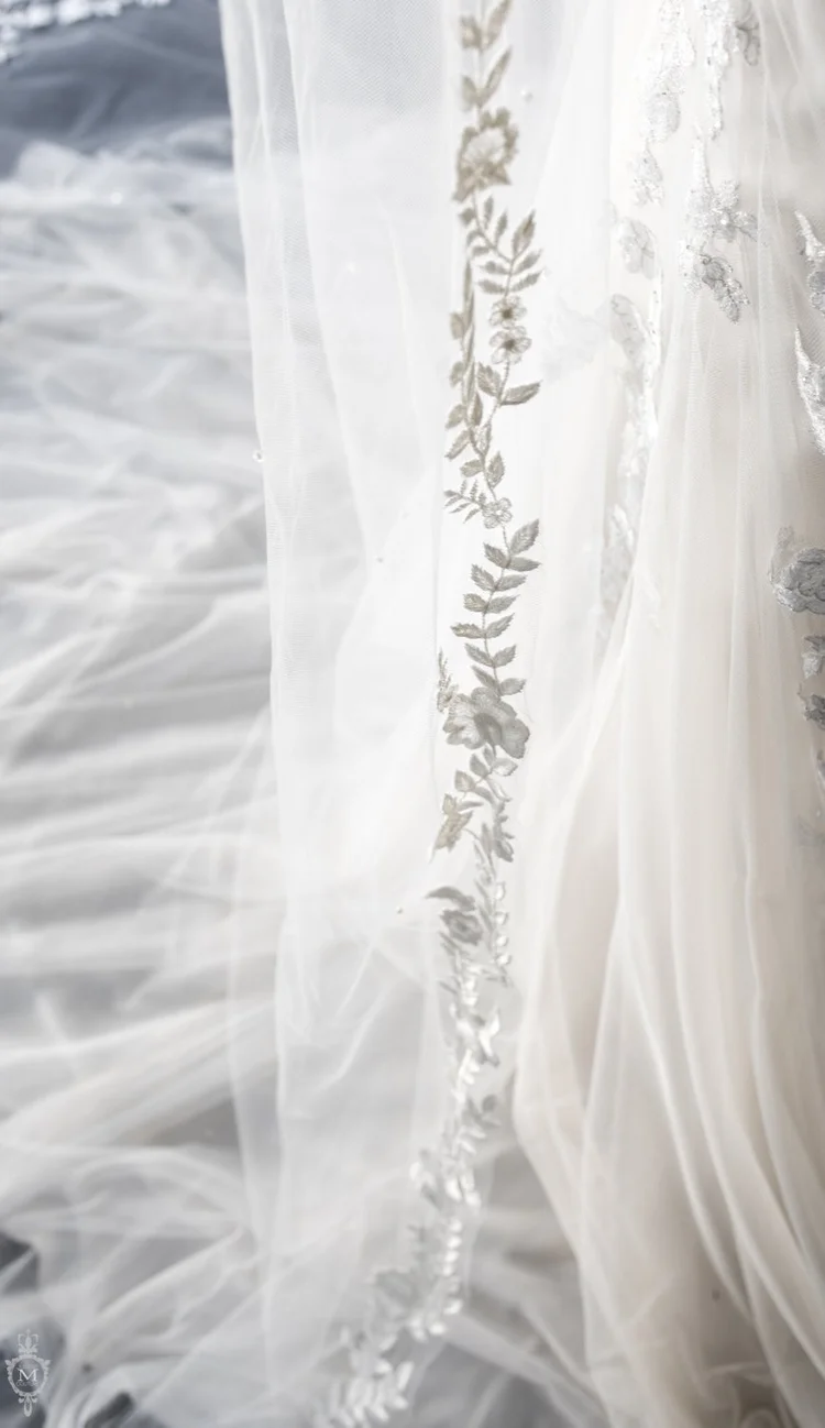 Embroidered lace and beaded Helena cathedral bridal veil by  display picture 3