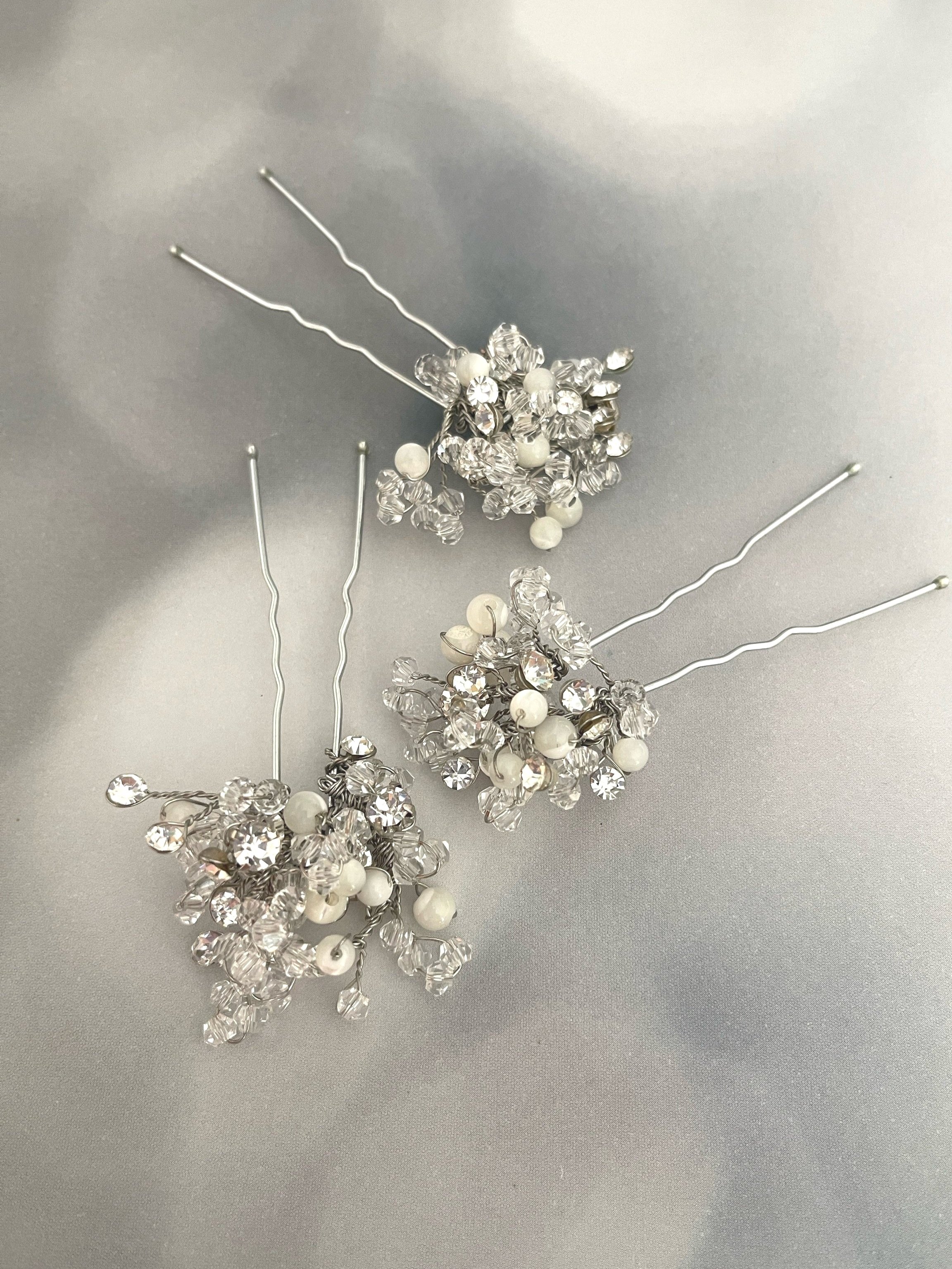 Sparkle crystal and mother of pearl cluster sprig White Coral