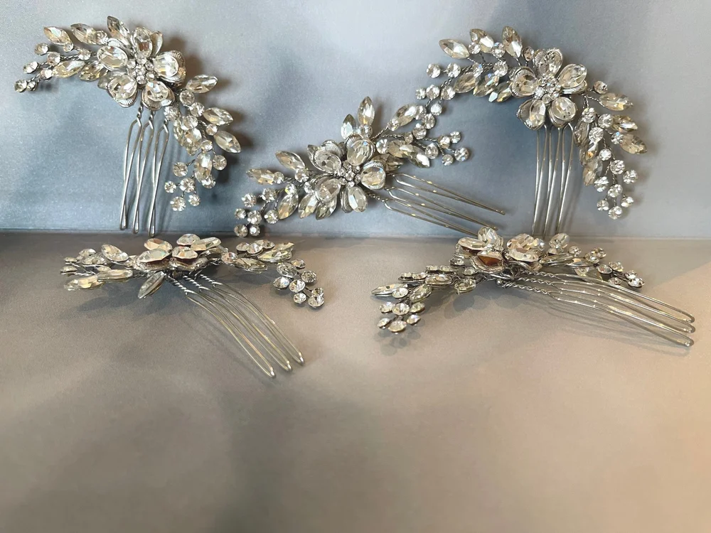 Justine M. Couture Art Deco Feather and Rhinestone Hair Comb Silver rhinestone art deco inspired Greta headpiece comb by  main image 2