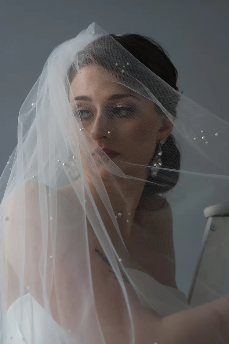 Iced Stardust pearl scatter bridal cathedral veil by Justine  display picture 2