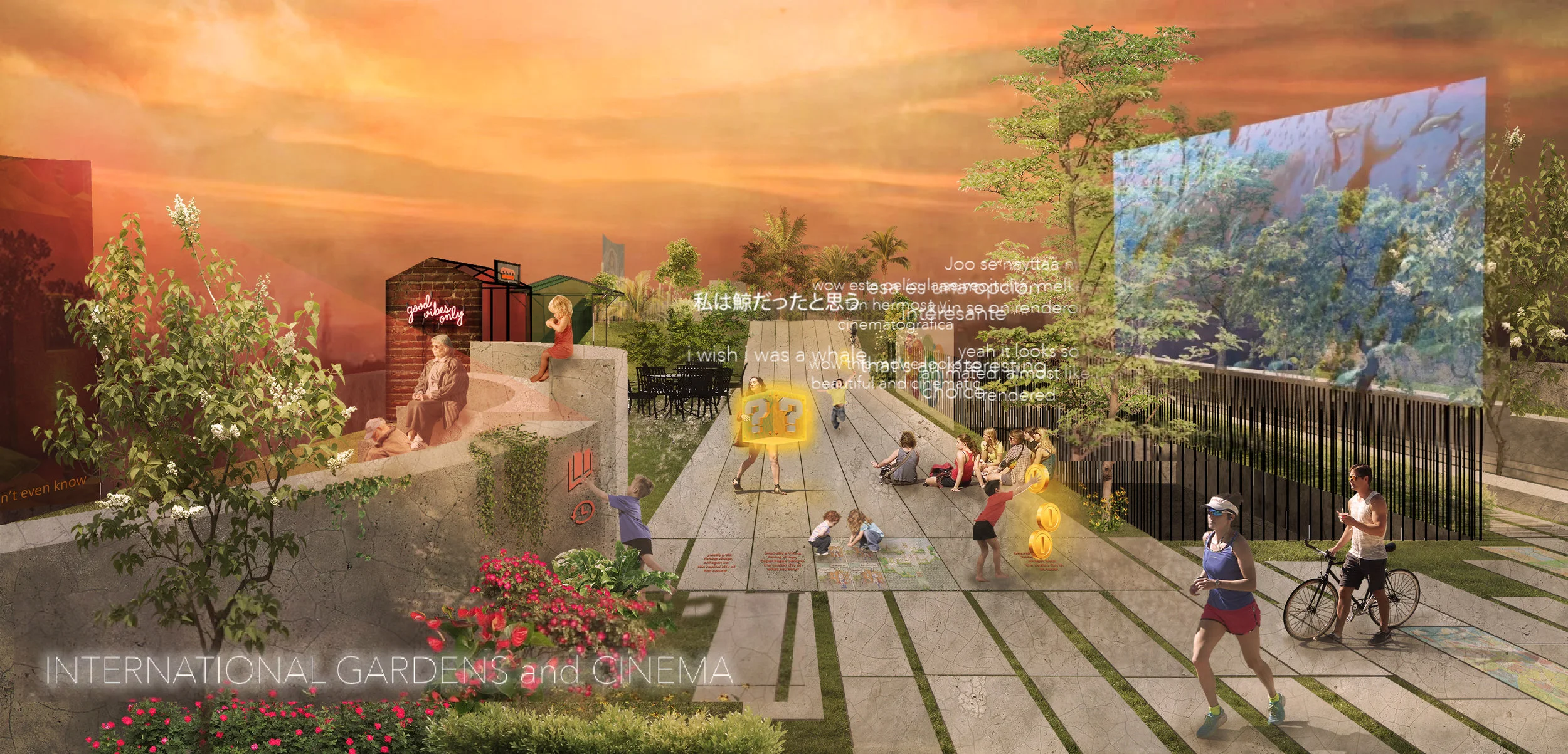 Roof garden, park and cinema