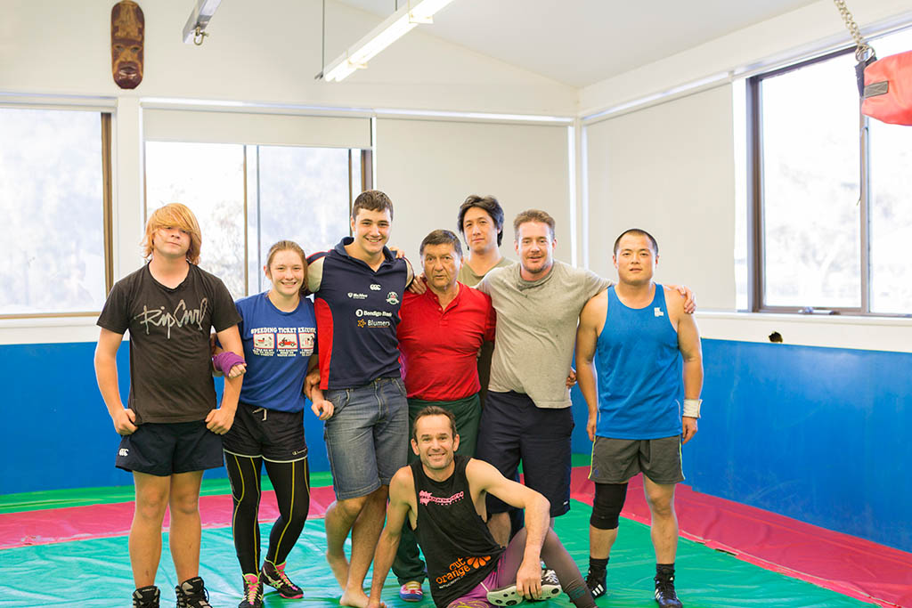 Wrestling at Canberra PCYC Erindale Centre, with trainers Witold Rejlich (centre) and Ben Keaney (below centre)