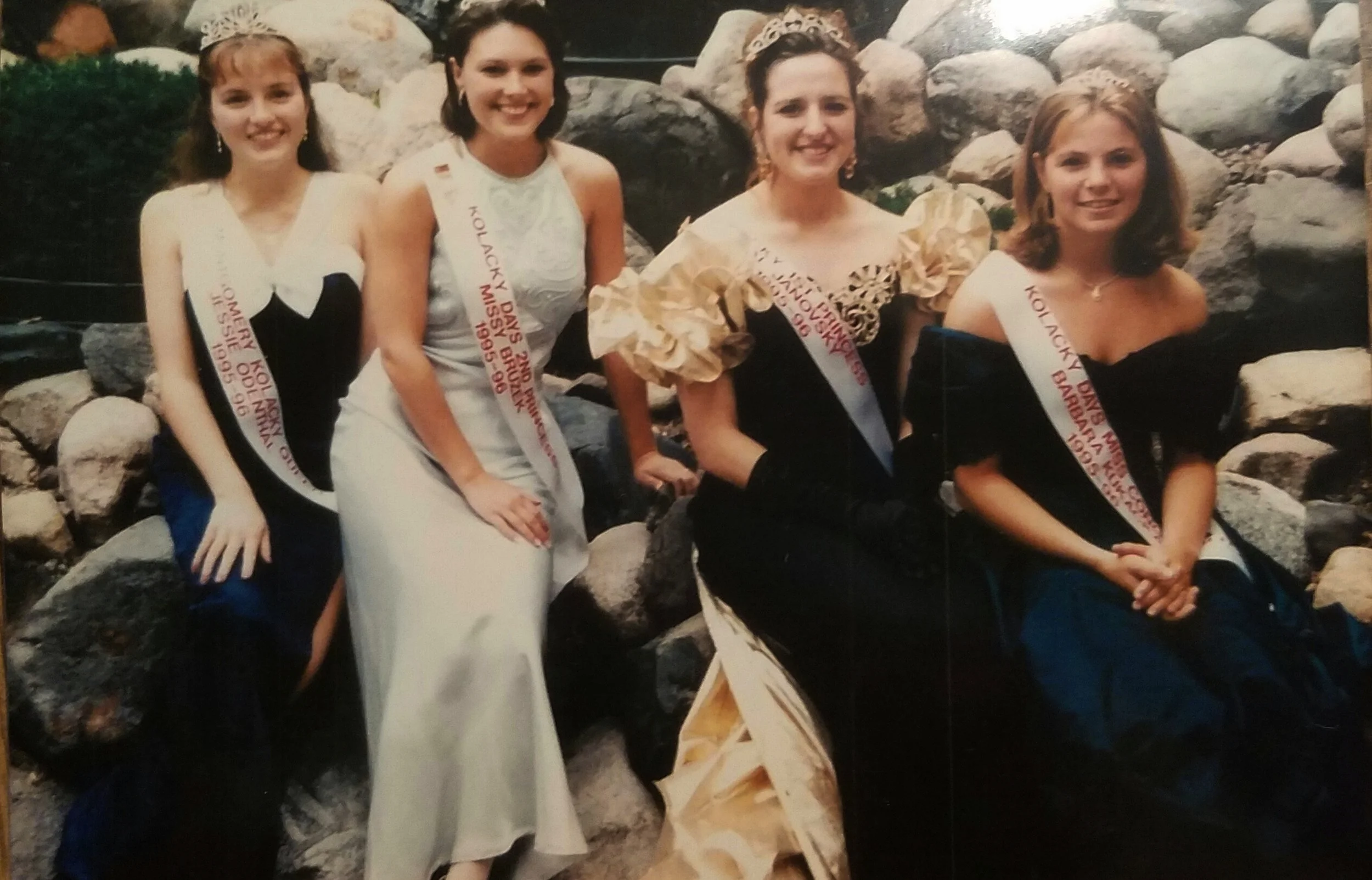 1995 Kolacky Days Royalty. From Left: Queen Jessica Odenthal, Second Princess Missy Bruzek, First Princess Kai Janovsky, and Miss Congeniality Barbara Kukacka