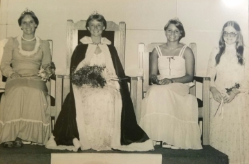 The 1977 Kolacky Day Royalty. From Left: 1st Princess Jane Kalis, Queen Laurie Odenthal, 2nd Princess Pattie Gregor, and Miss Congeniality Corrine Coughlin