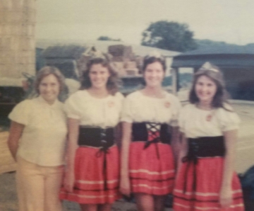 Montgomery's Ambassadors for 1975 were Queen Jane Shaughnessy, 1st Princess Maripat Rynda, 2nd Princess Cindy Ademmer, and Miss Congeniality Liz Gregor