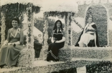 The 1973 Kolacky Day Royalty. From Left: 2nd Princess Cindi Grundhoffer, 1st Princess Debra Freid, and Queen Ruth David. Missing: Miss Congeniality Bonnie Janovsky