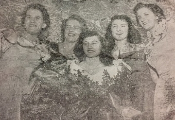 Montgomery's 1948 Kolacky Day Royalty - Queen Gladys Soulek, Donna Mudge, Marie Sande, Marietta Hruby, and Dorothy Wondra