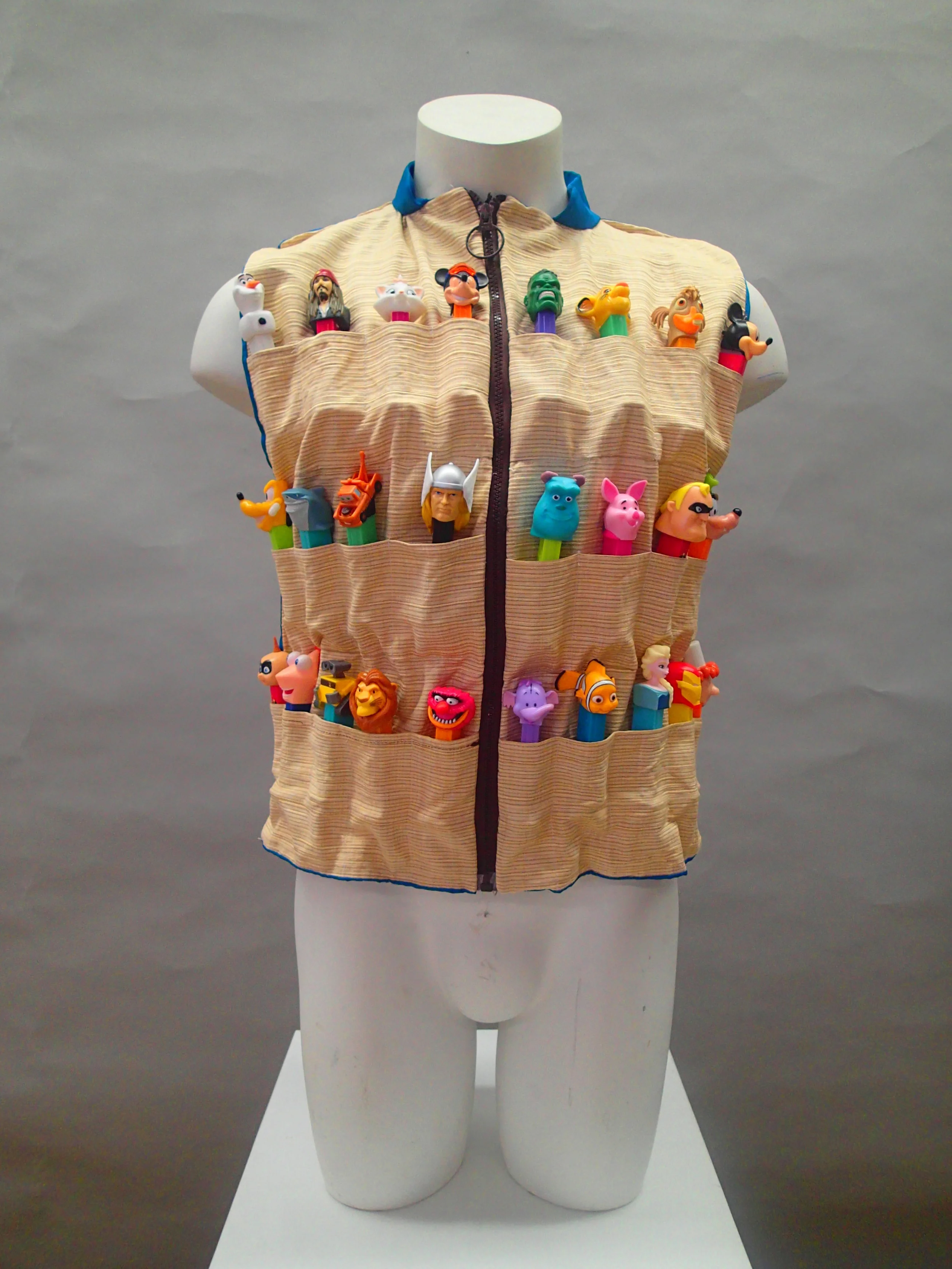   PEZ Vest  (front), discard garments and PEZ dispensers, 2015 