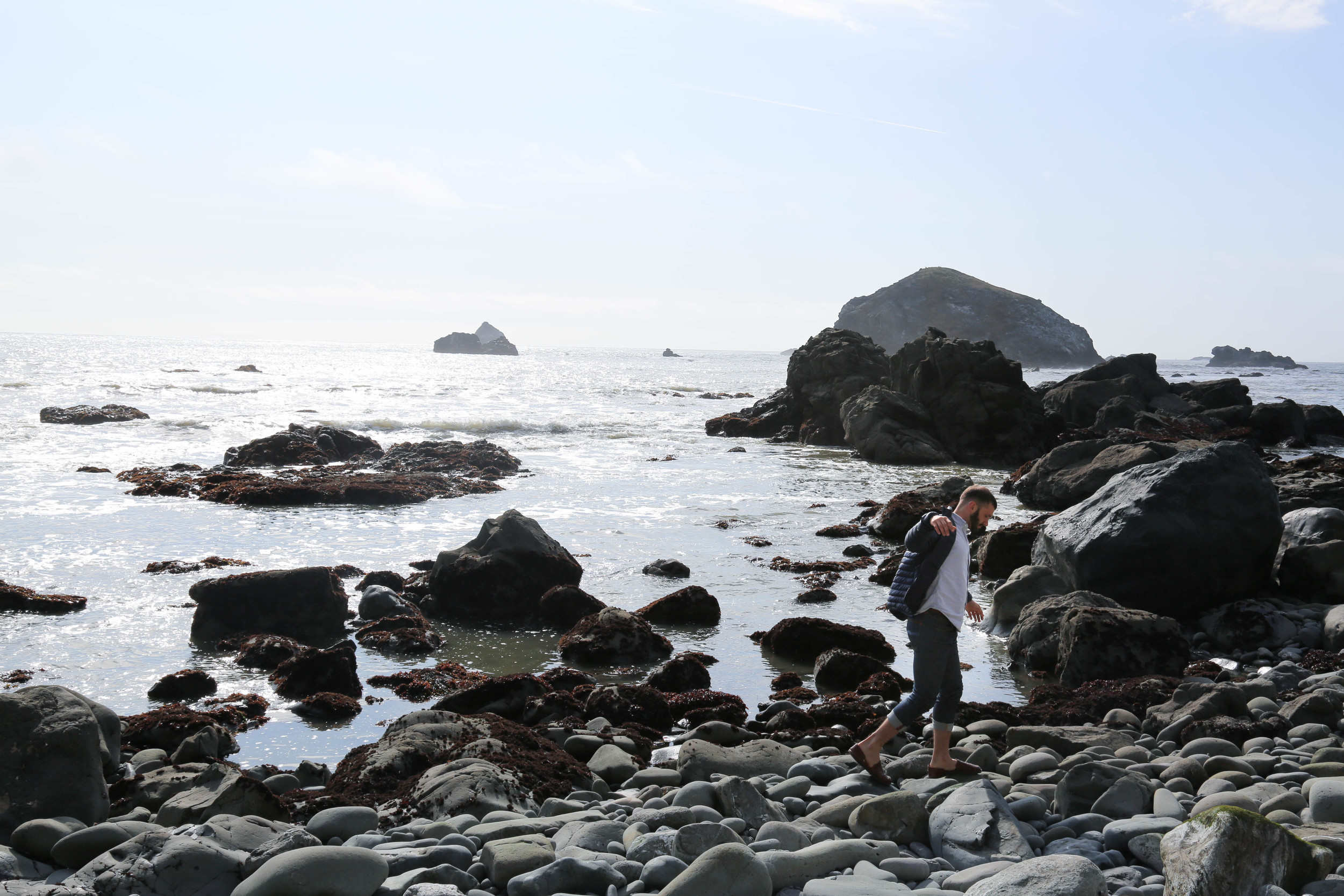 Pacific Ocean - Trinidad, CA + Matt wearing the incredible UNIQLO jacket that saved us from the NorCal chill.