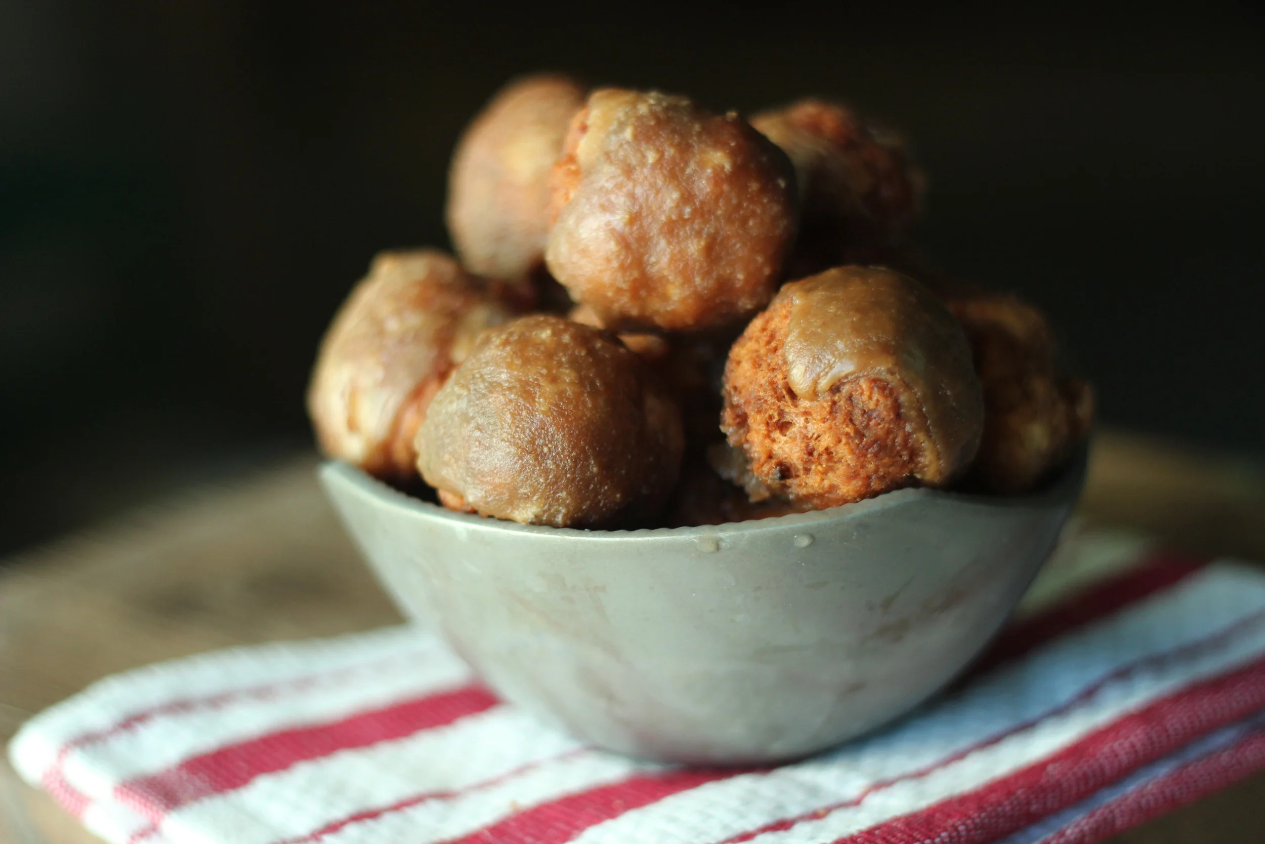 Apple Fritter Doughnut Holes with Caramel Glaze