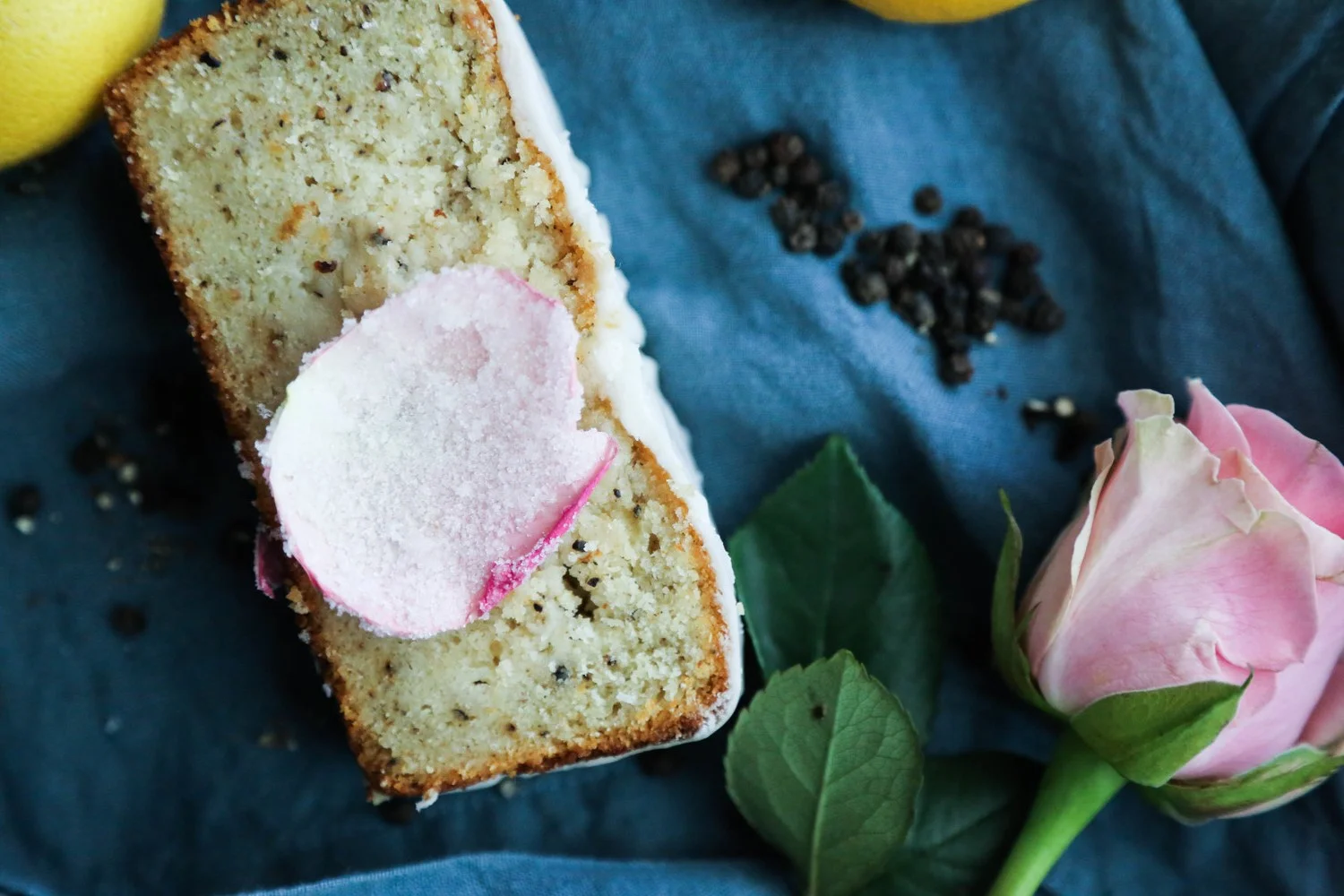 Lemon + Cracked Pepper Pound Cake with a Rose Water Glaze (gluten-free)