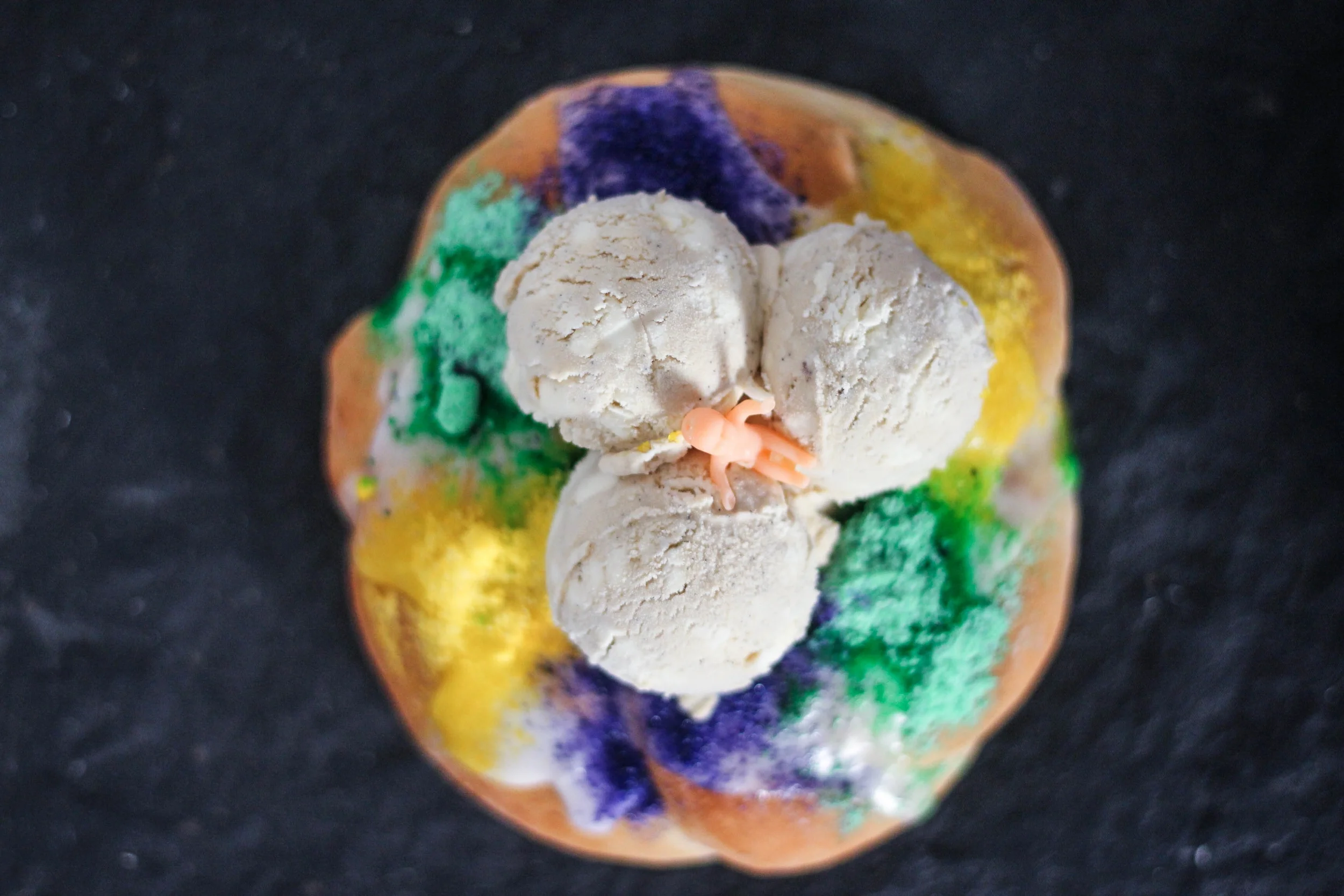 Miniature King Cakes A La Mode with Bourbon Creole Cream Cheese Ice Cream