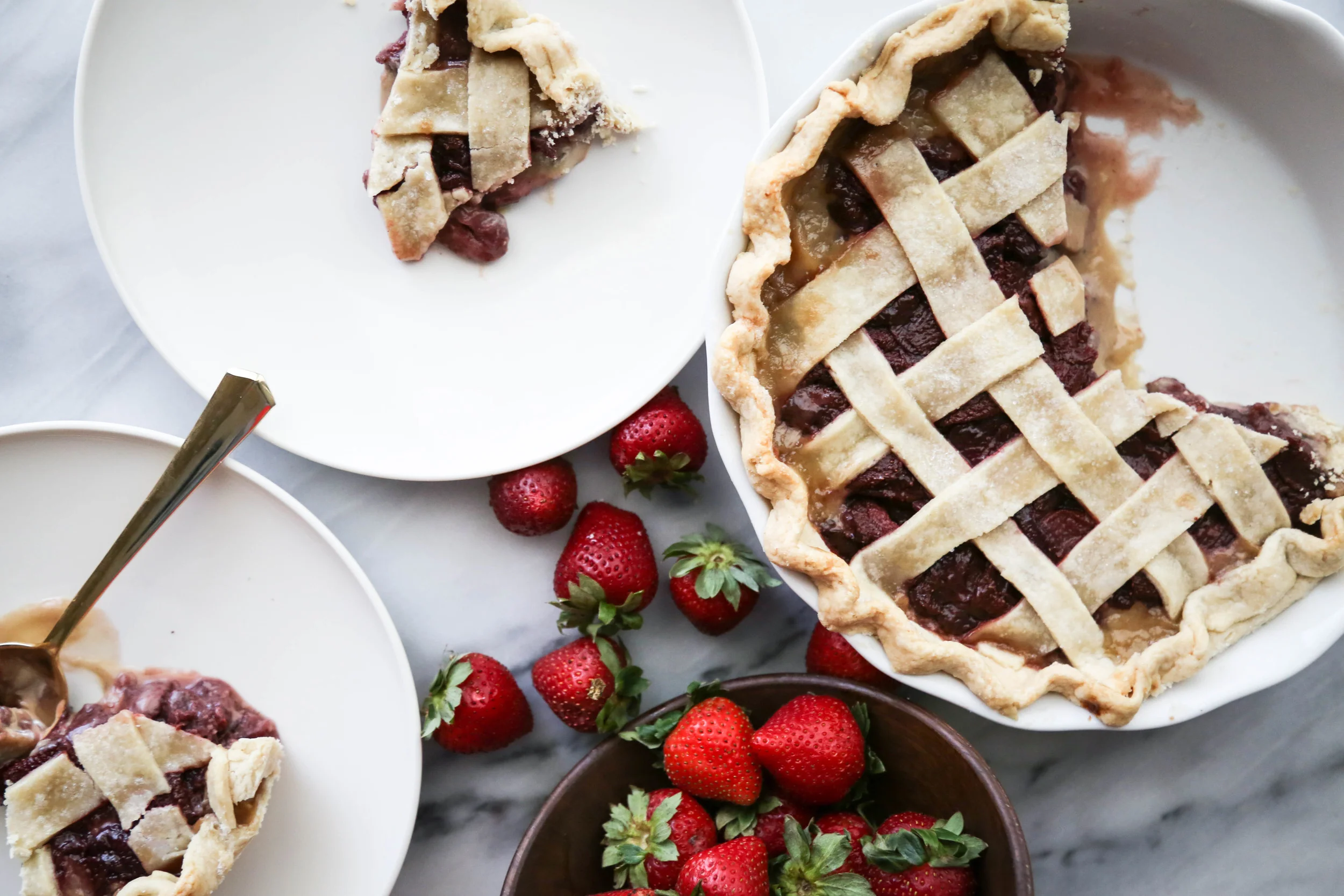 Roasted Strawberry + Brandy Custard Pie