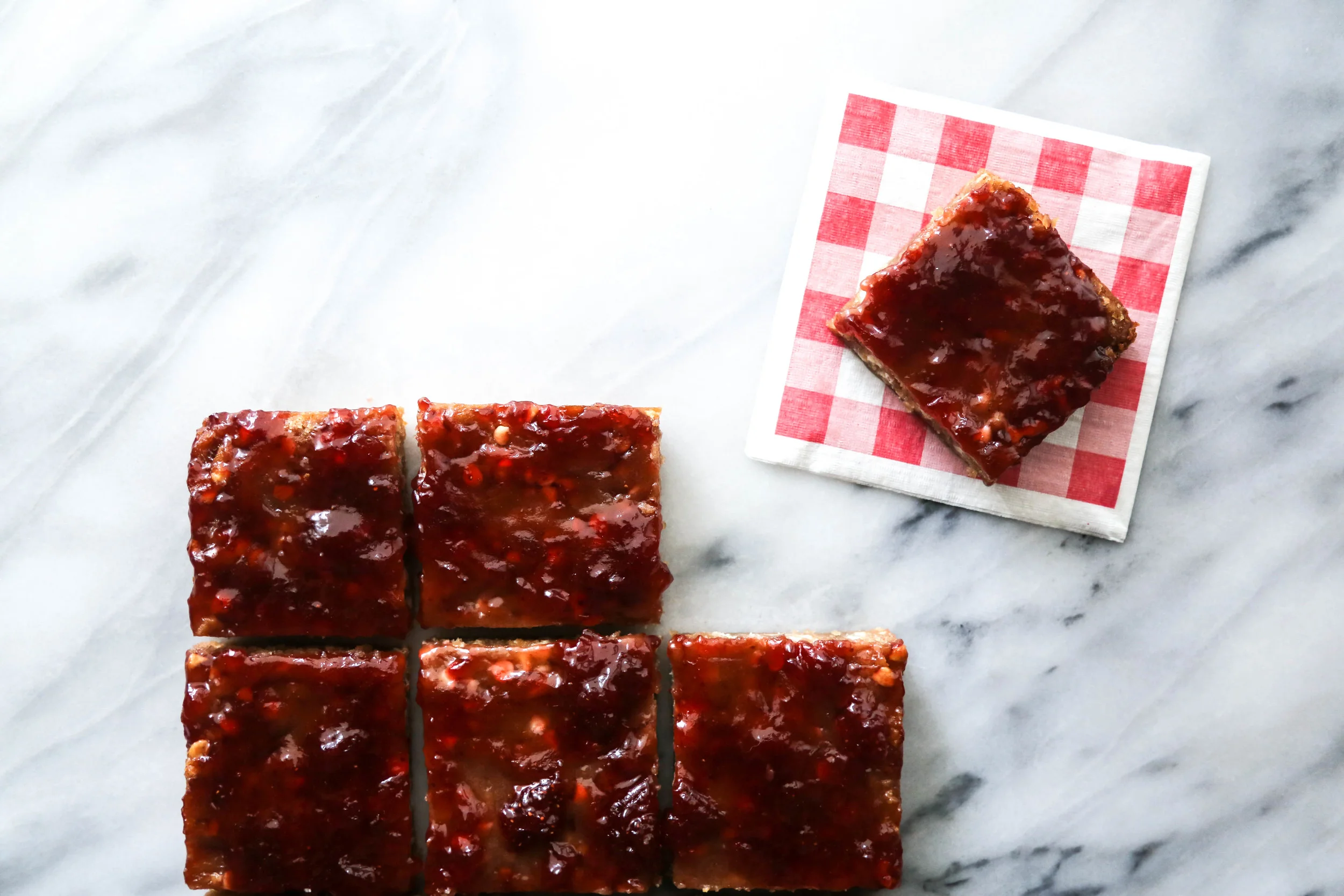Jammy Strawberry Tahini Blondies