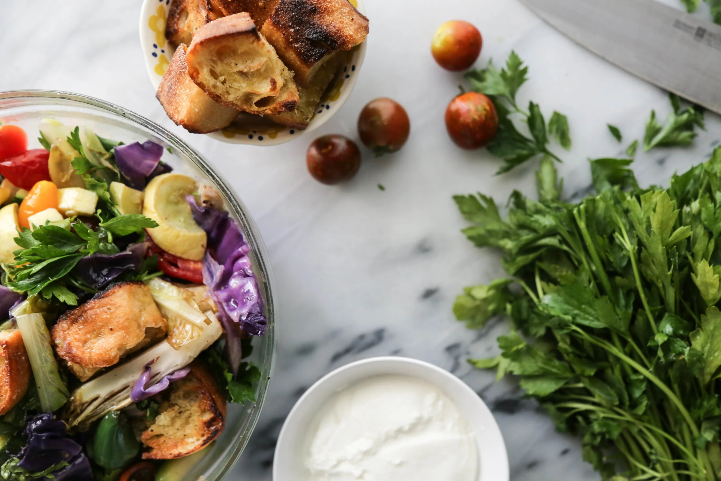 Late Summer Roasted Vegetable Bread Salad