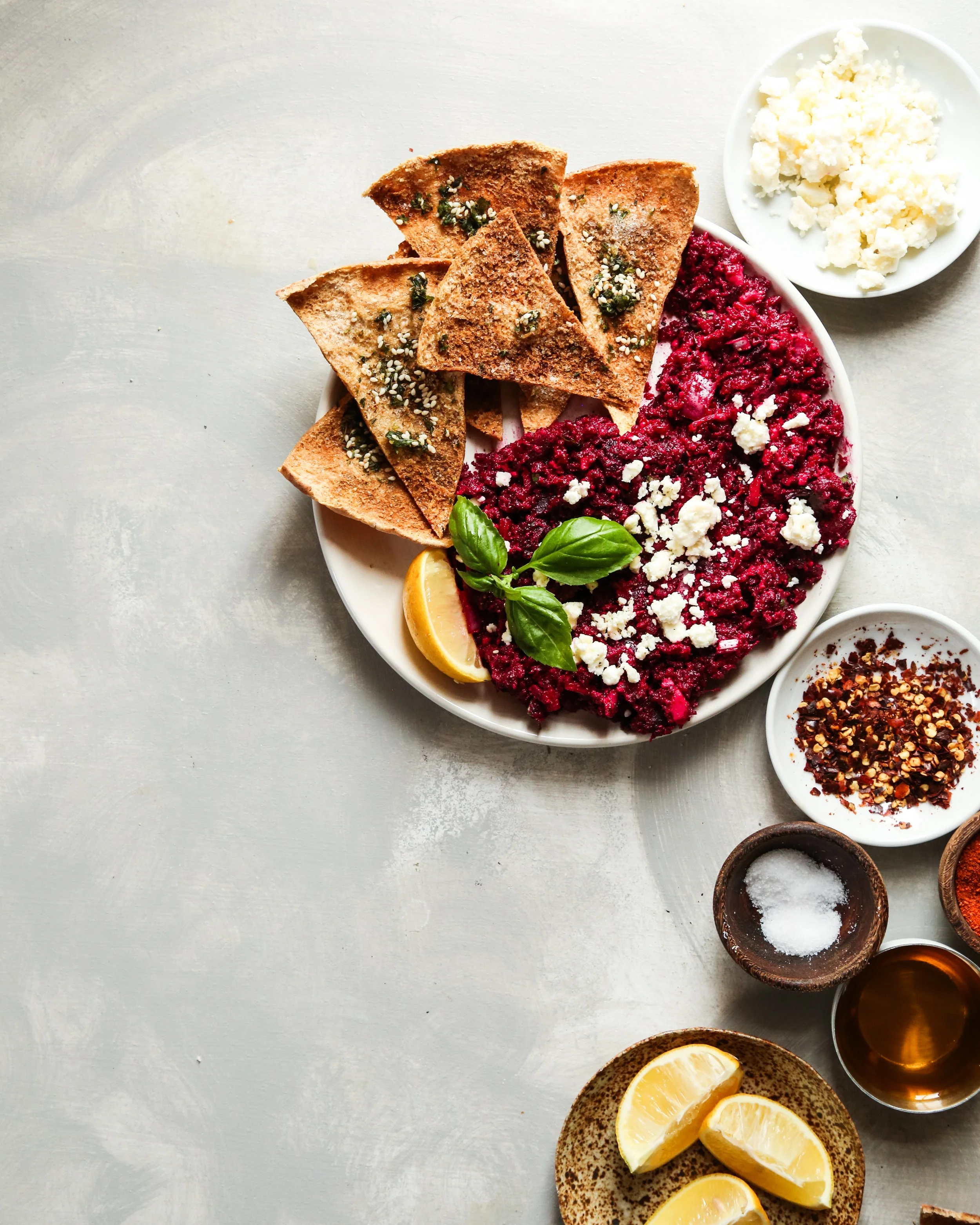 Beet Tapenade + Za'atar Pita Chips