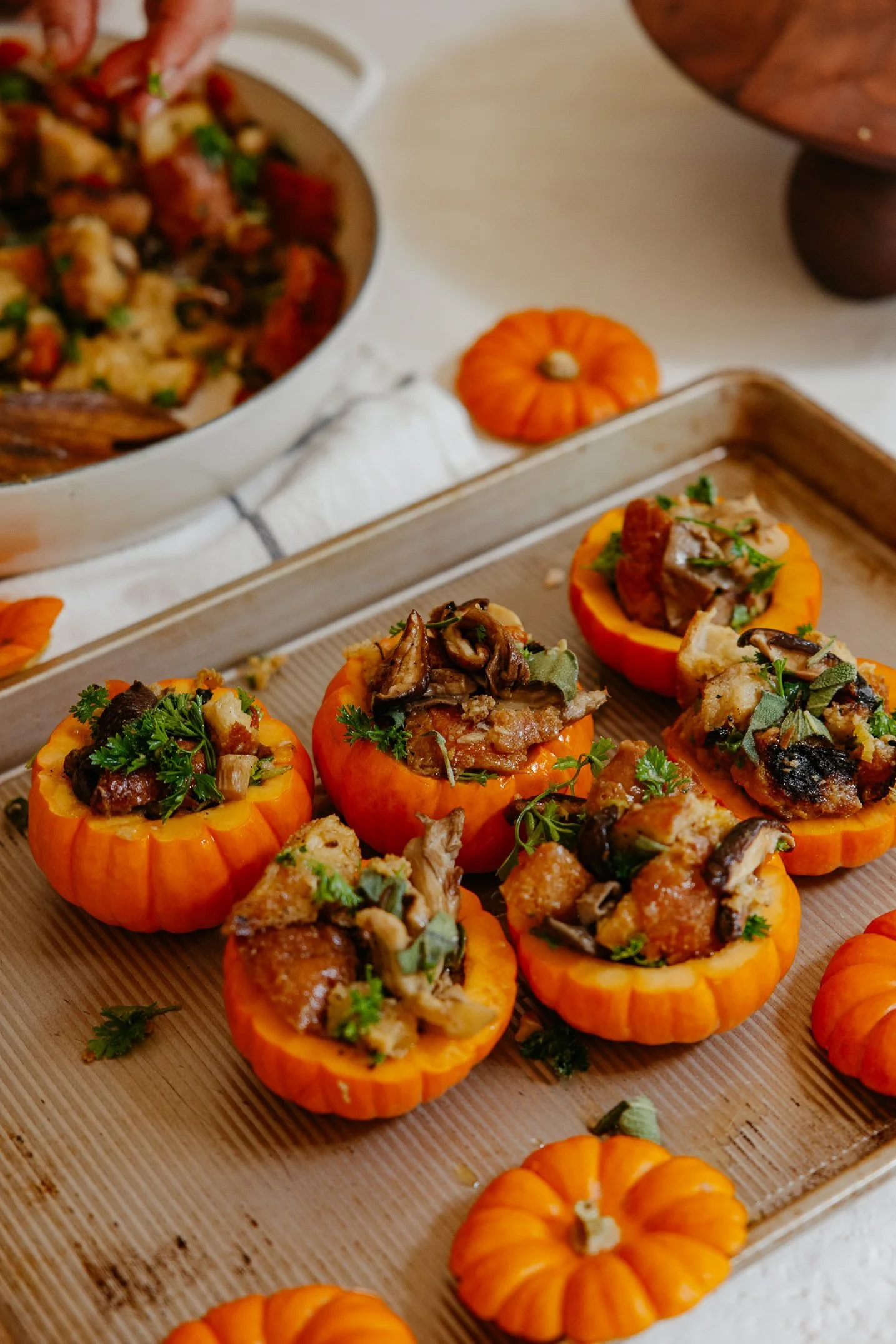 Mushroom Dressing Stuffed Mini Pumpkins