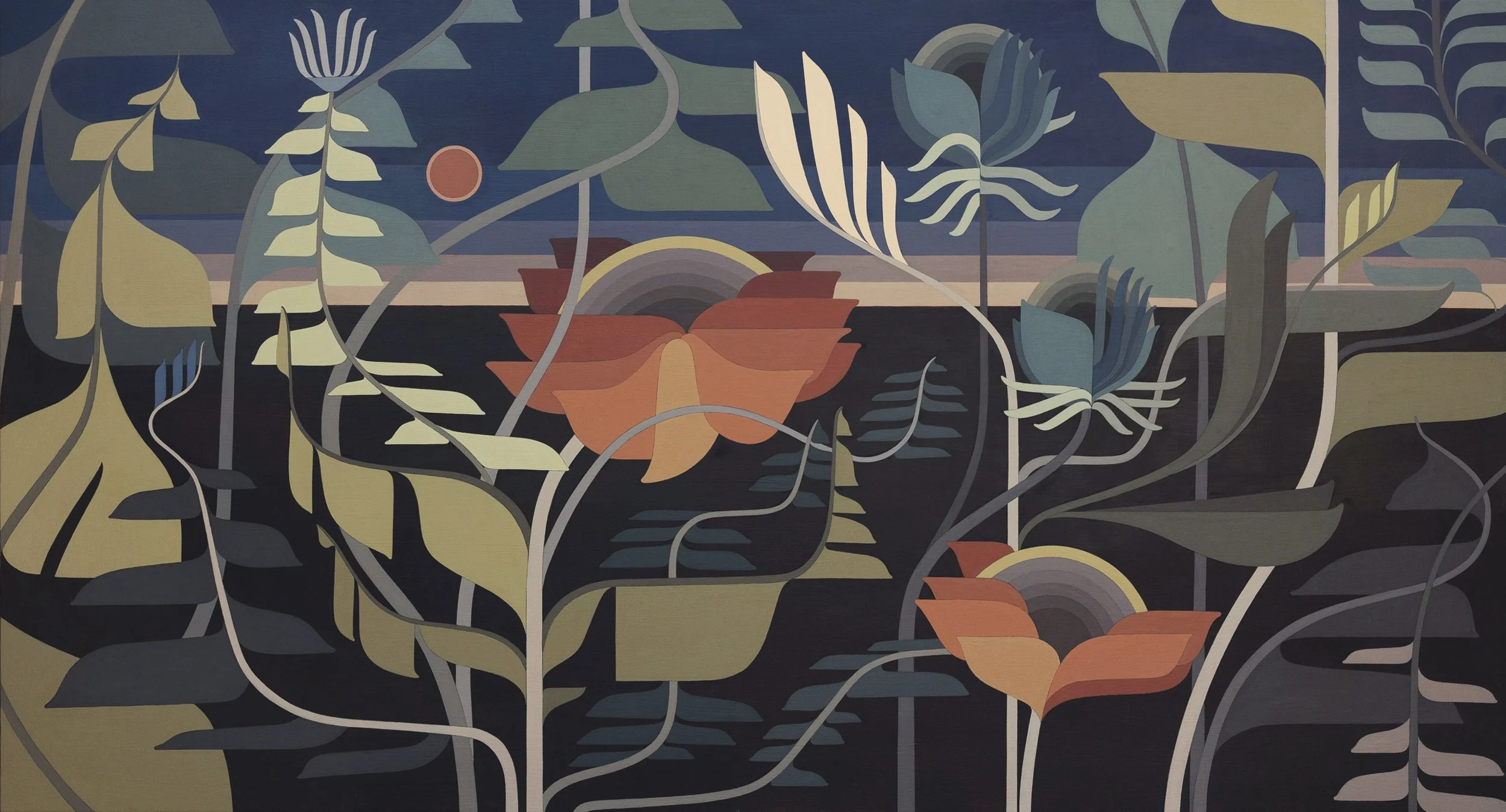   Moon Blooms 4   Oil on Canvas  32” x 60”  2023 