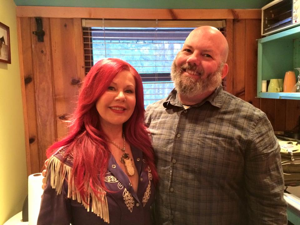 Kate Pearson and me in her Lazy Meadow cabins