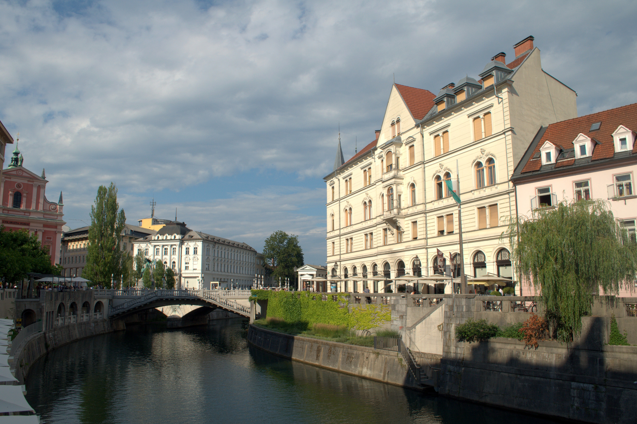 The Ljubljanica River and the Three Bridges. Ljubljana is a very clean and green city.