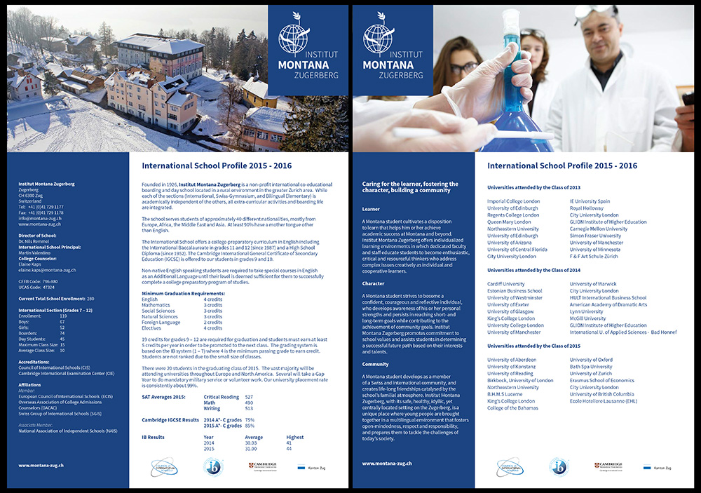 Recent designs for Institut Montana Zugerberg