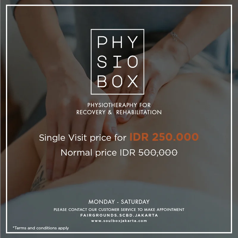 Physiotherapy helps to develops, maintains and restores body movement and function by using device, manual theraphy and exercise. Physiotherapy will help you recover from injury, eliminate pain and stiffness and prevent future problems. Info & appointment 021 514 00030 or 0811 15100 30 soulbox@asiana-group.com