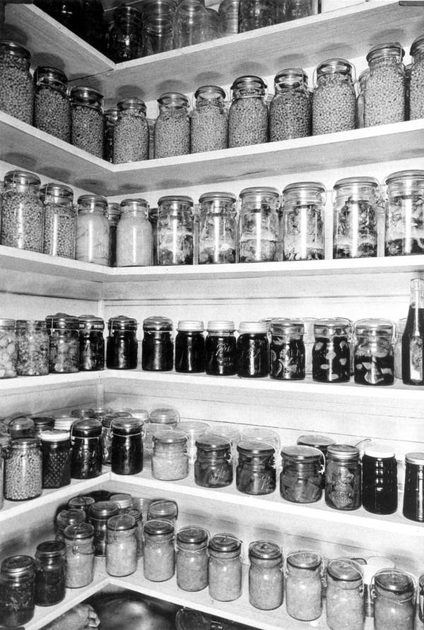 Mrs. M.C. Houser, well stocked pantry with beans on the top shelf, Columbia County, Florida circa 1940, Courtesy of the Florida State Archives, Florida memory Project. 