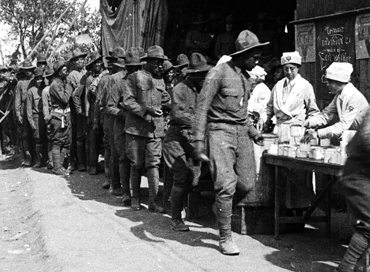 African-American soldiers on a soup line at a YMCA in 1917, Courtesy of the New York Public library