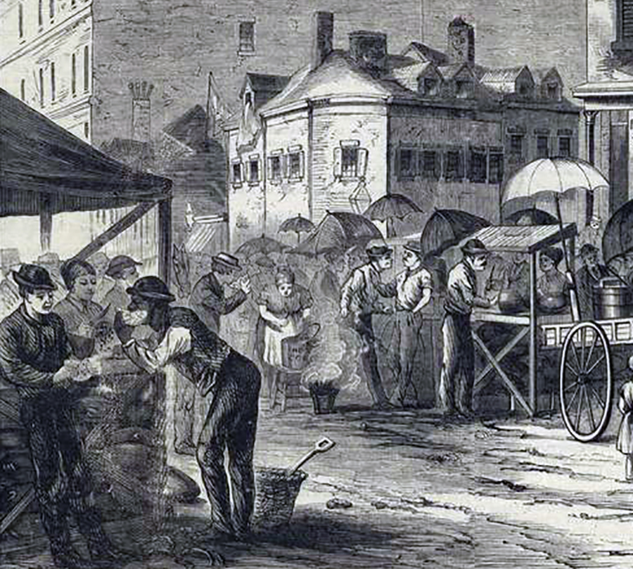Food market scene with street vendors,&nbsp;Courtesy of the New York Public Library