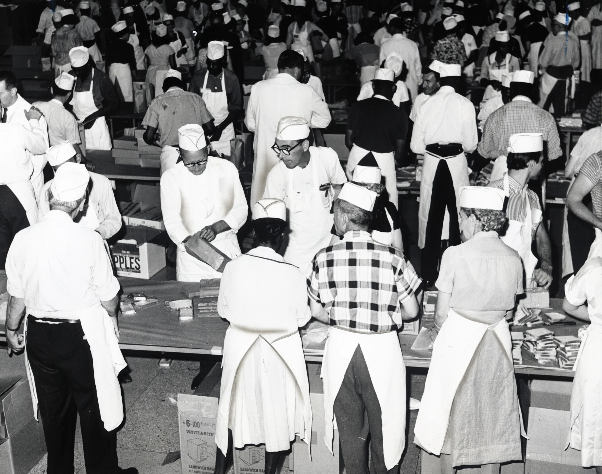 Members of the sandwich brigade assembling sandwiches for the March on Washington, Riverside Church, Harlem, New York, Courtesy of the Library of Congress
