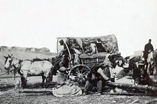 Freedmen (African-American) Family Migrating behind union lines during the Civil War, 1865, courtesy of the Library of Congress