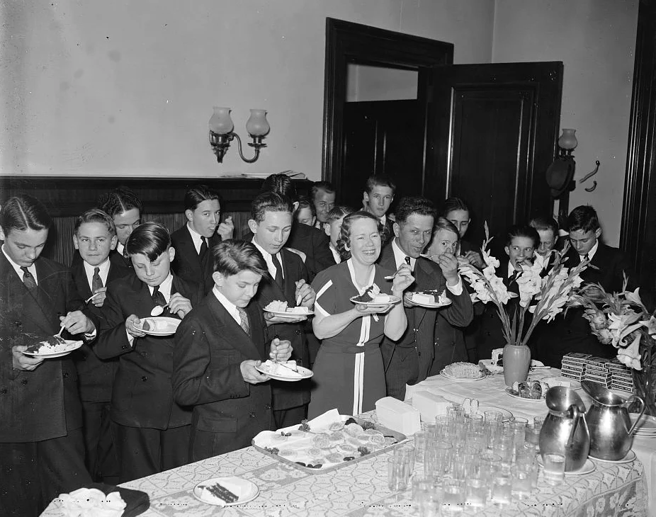 Politician (to the right of the lady in the image) had a ice cream social In 1937, Courtesy of the Library of Congress