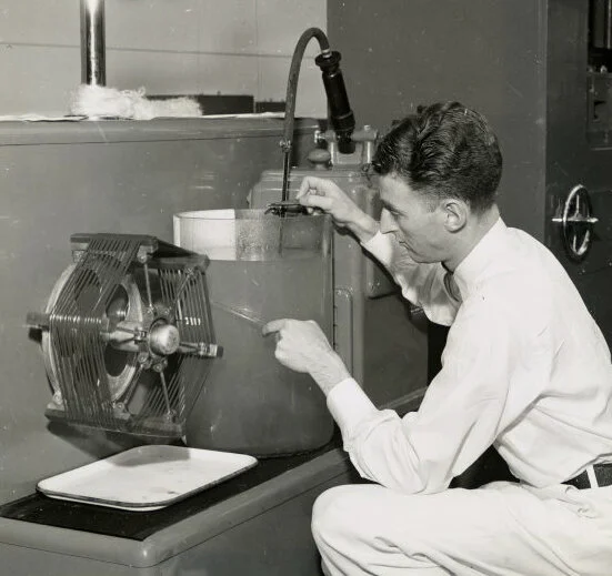 Spinning protein from soybeans into synthetic fibers, Courtesy of the New York Public Library