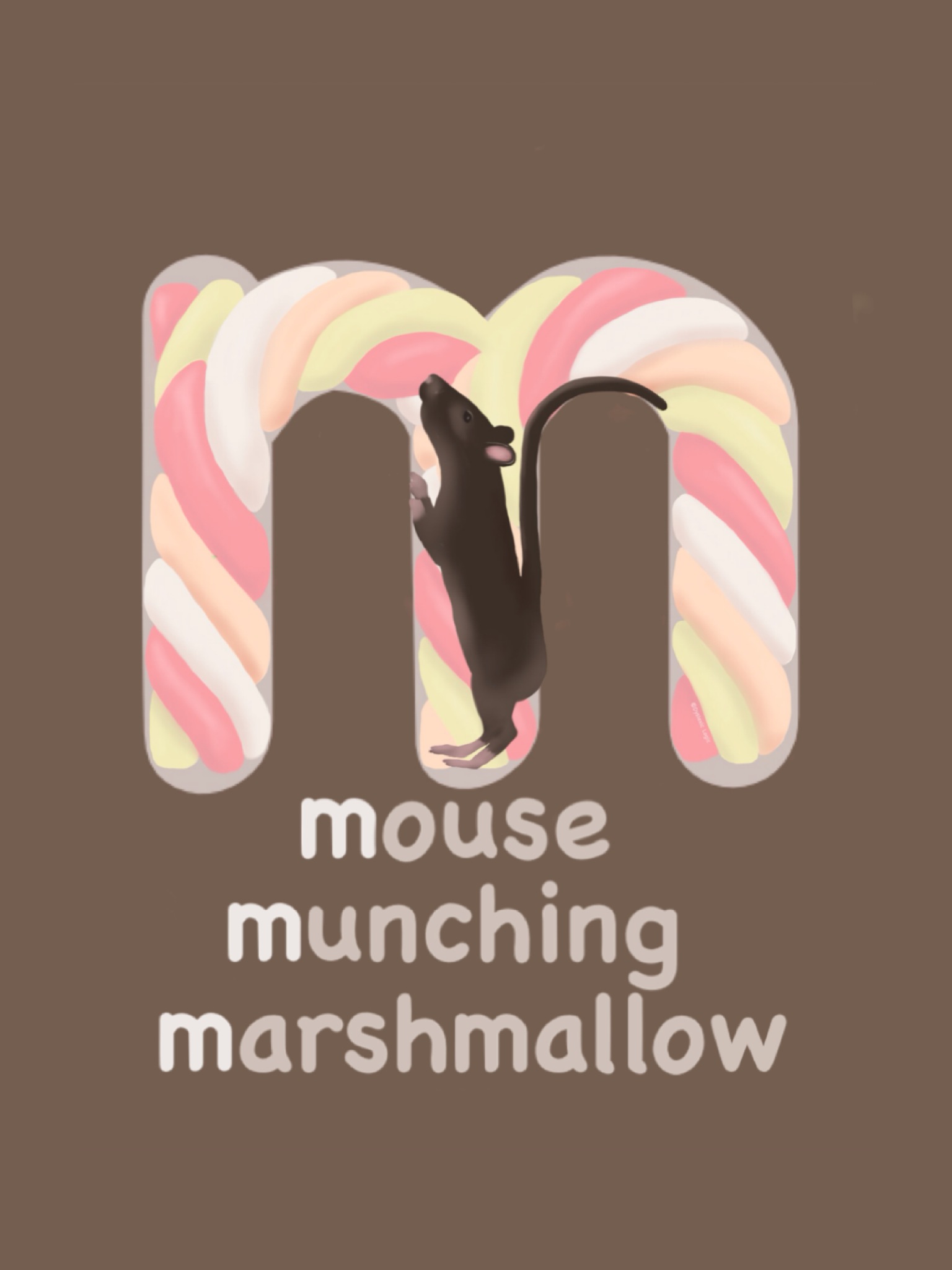 Letter M - Mouse Munching Marshmallow