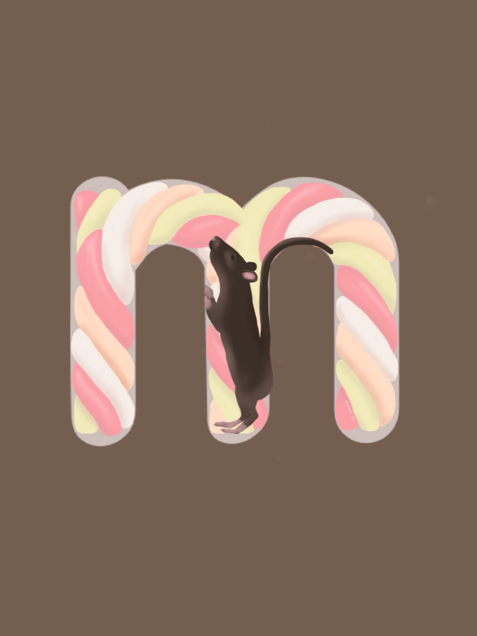 Letter M - Mouse Munching Marshmallow