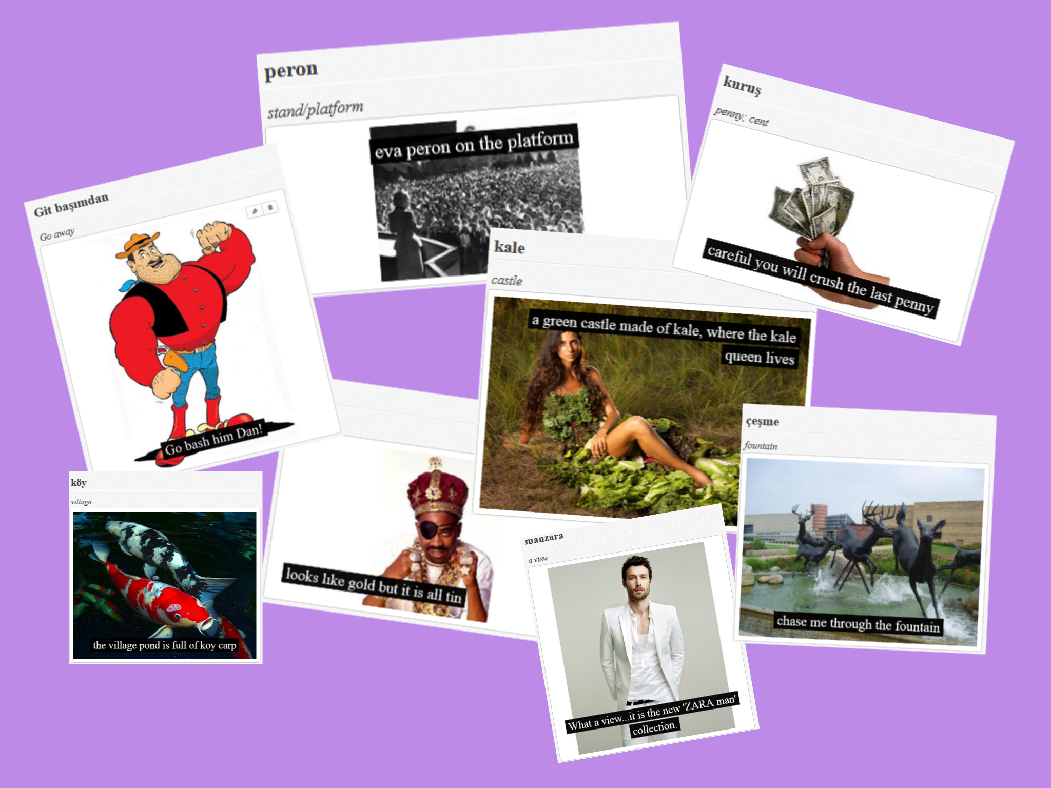 Some examples of my picture cues for learning turkish