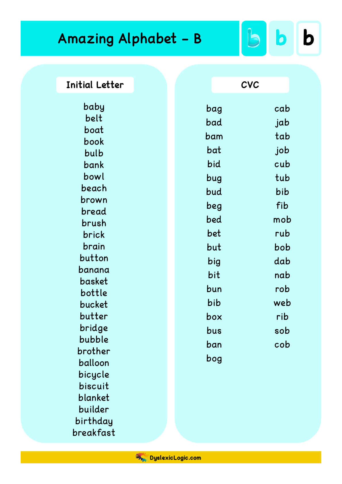 30 words beginning with the Letter B, b beginning words 