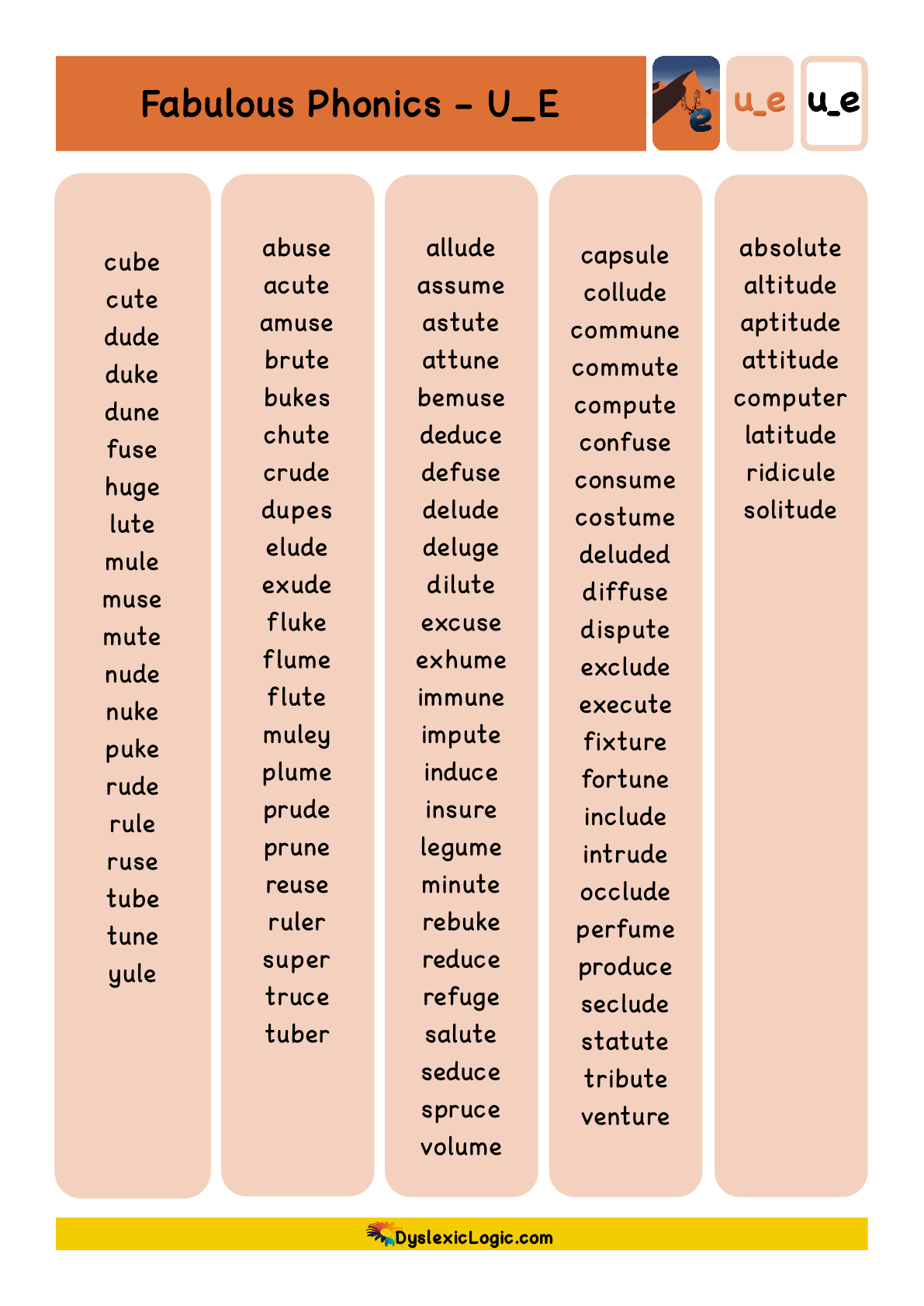 Long Vowel Resources U E Dyslexic Logic