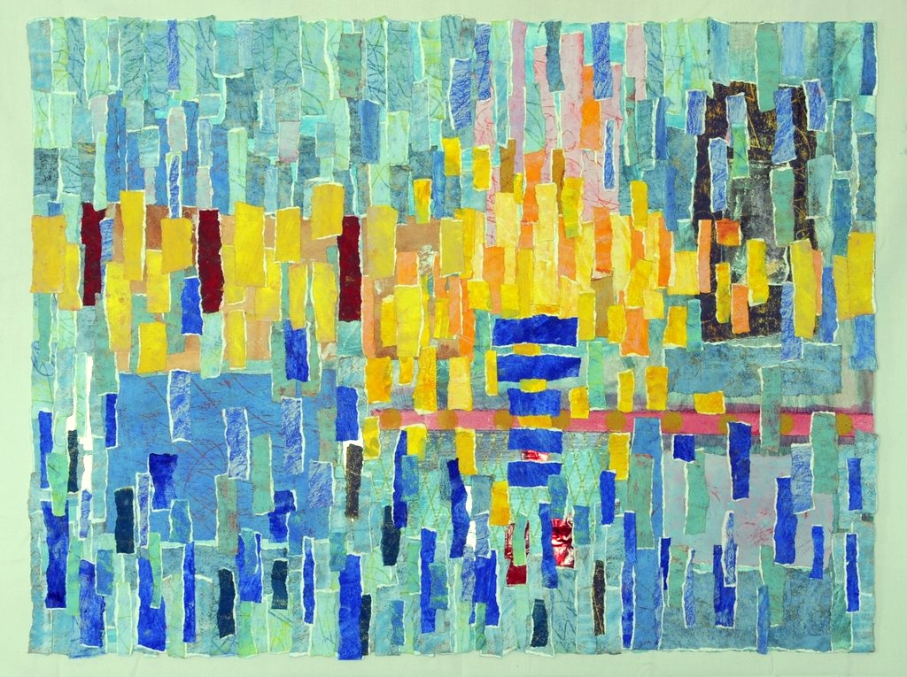 Sun on Docks by Sheryl Southwick, winner of Juror's Choice Award for "Putting It Together: The Art of Assembling."