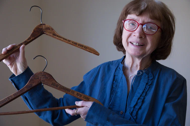 These suit hangers come from Winokur’s and Pearlman’s on Stanton Street. and were used by Phyllis’ father to hang his lucky suits in the 1950’s. Inscribed with the sayings “exclusive but not expensive” and “featuring good clothes” Where do you get that now?