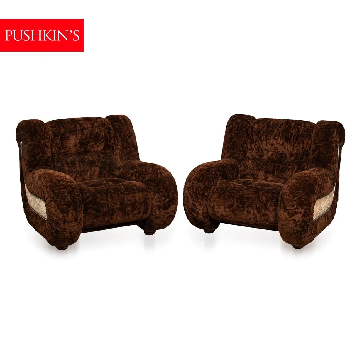 VINTAGE 20thC ITALIAN PAIR OF VELVET UPHOLSTERED LOUNGE CHAIRS c.1970