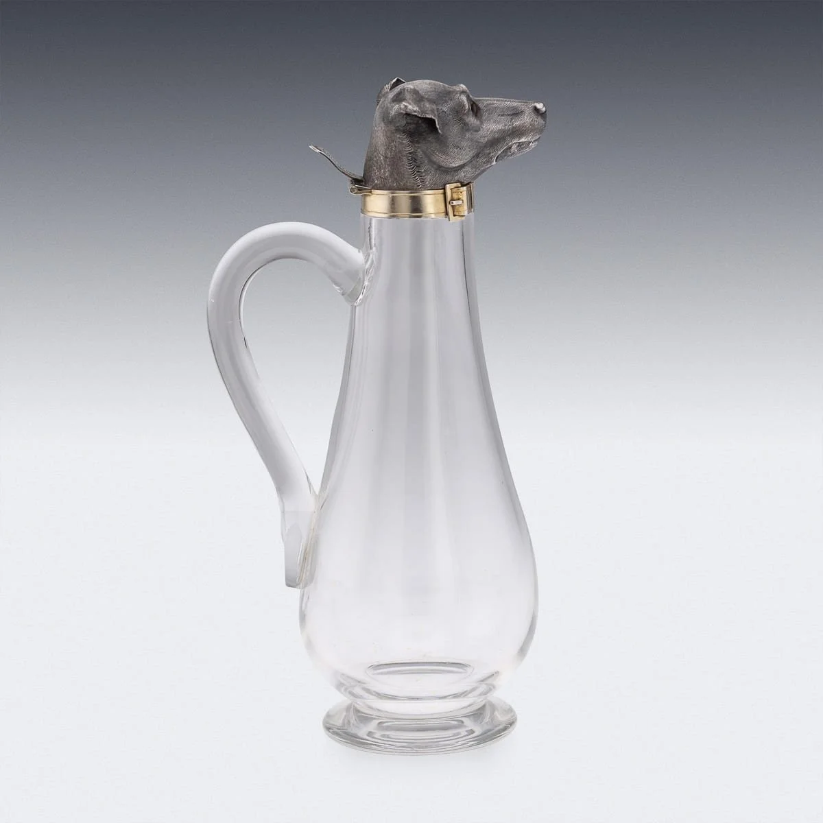 PUSHKINS.COM - J11562 - ANTIQUE 19thC VICTORIAN SOLID SILVER & CLEAR GLASS NOVELTY DOG CLARET JUG c.1884 - 06.jpg