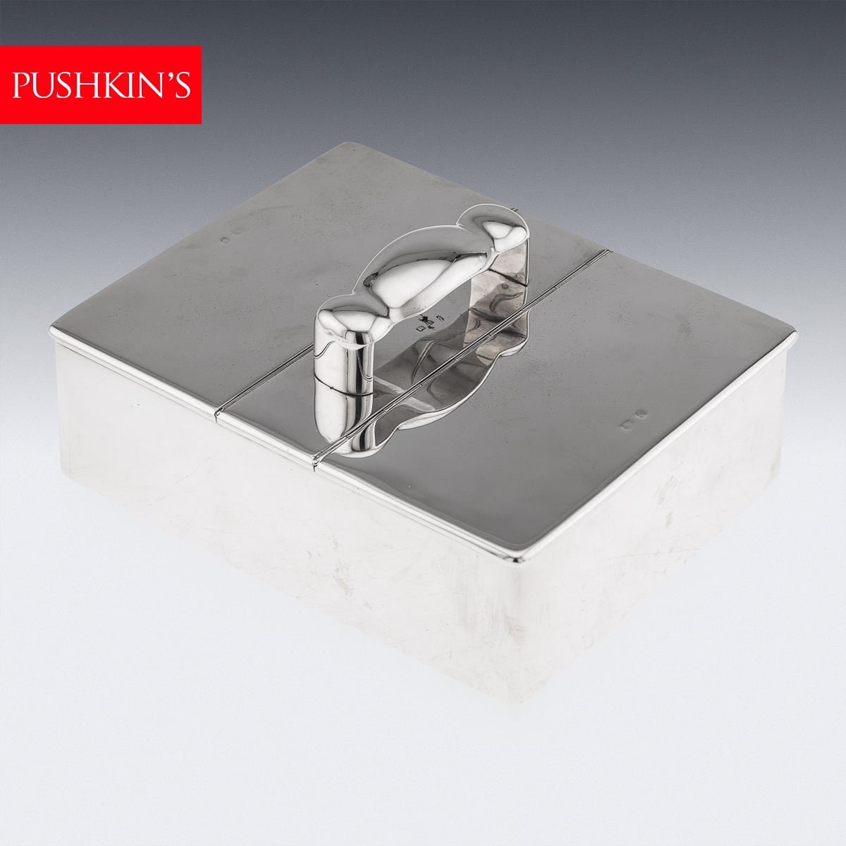 PUSHKIN'S - ANTIQUE 19thC VICTORIAN SOLID SILVER CIGAR BOX c.1890 - 1.jpg