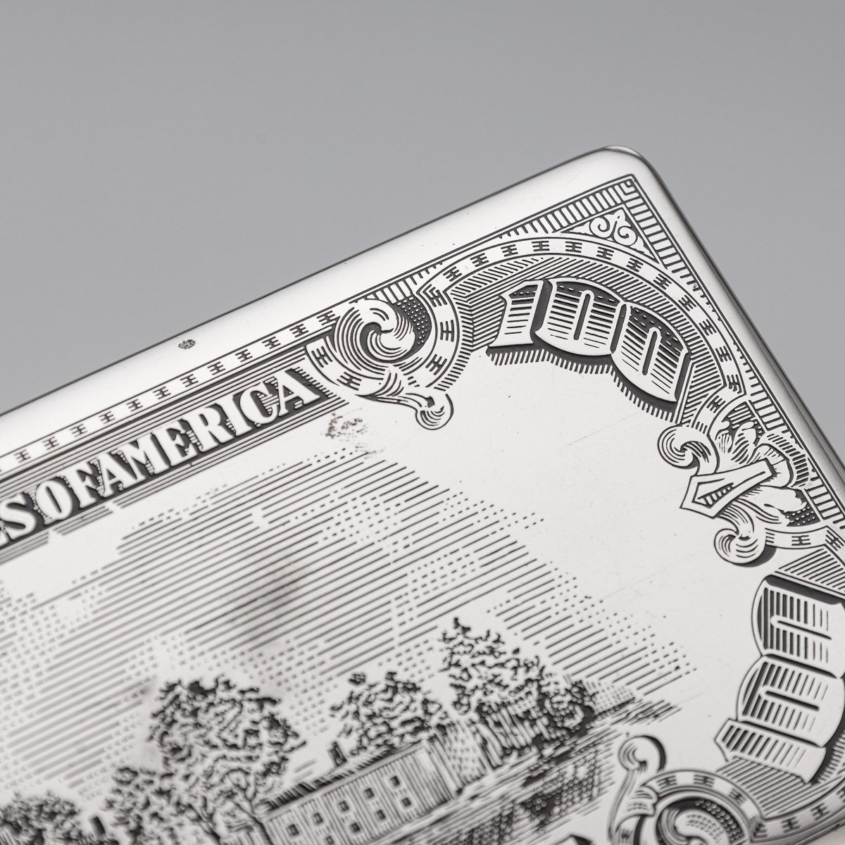 PUSHKINS.COM - J11197 - 20thC AMERICAN SILVER-PLATED CIGARETTE CASE & LIGHTER SHAPED AS A HUNDRED DOLLAR BILL - 33.jpg