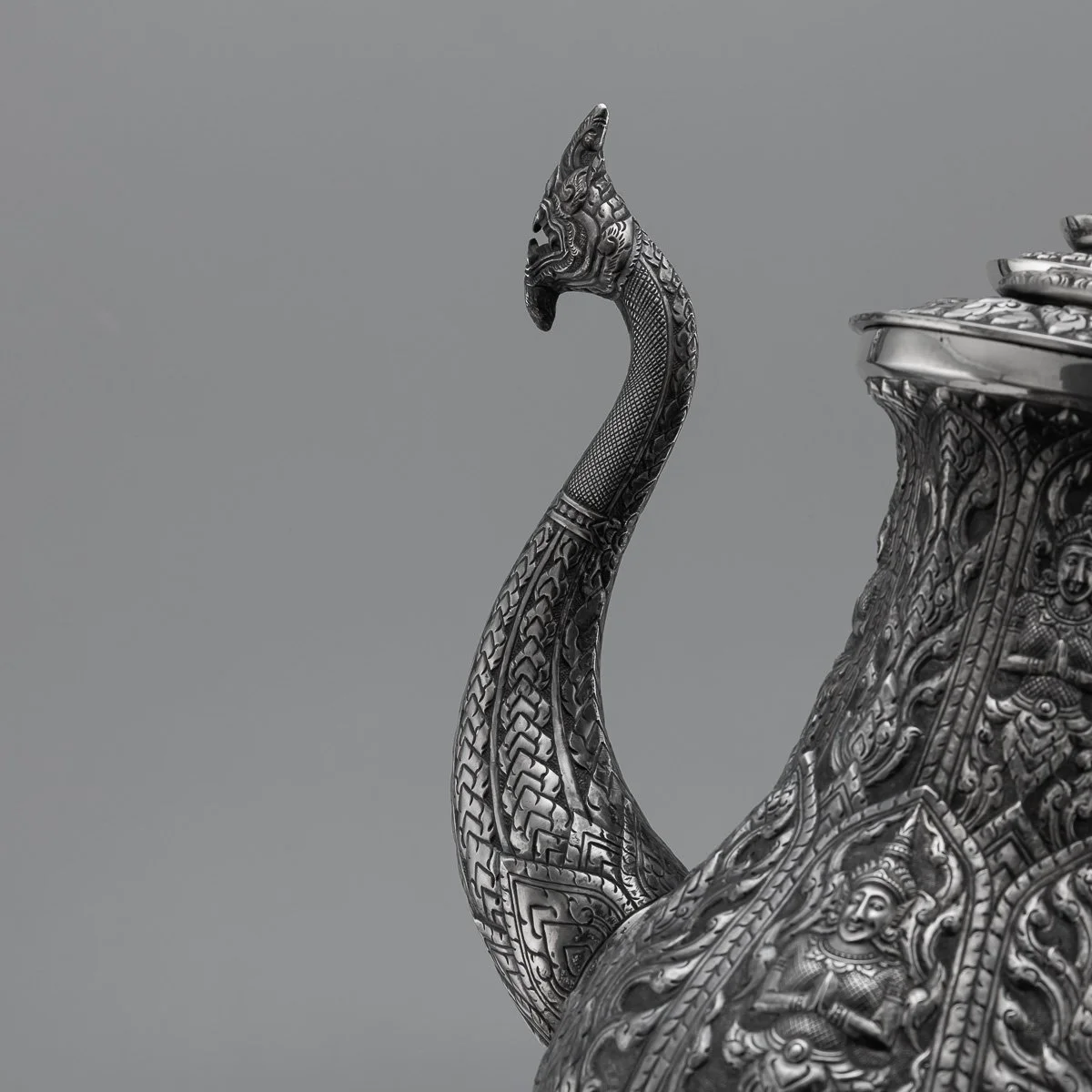 PUSHKINS.COM - A00116 - ANTIQUE 20thC THAI SOLID SILVER FOUR PIECE TEA SET ON TRAY c.1950 - 20.jpg