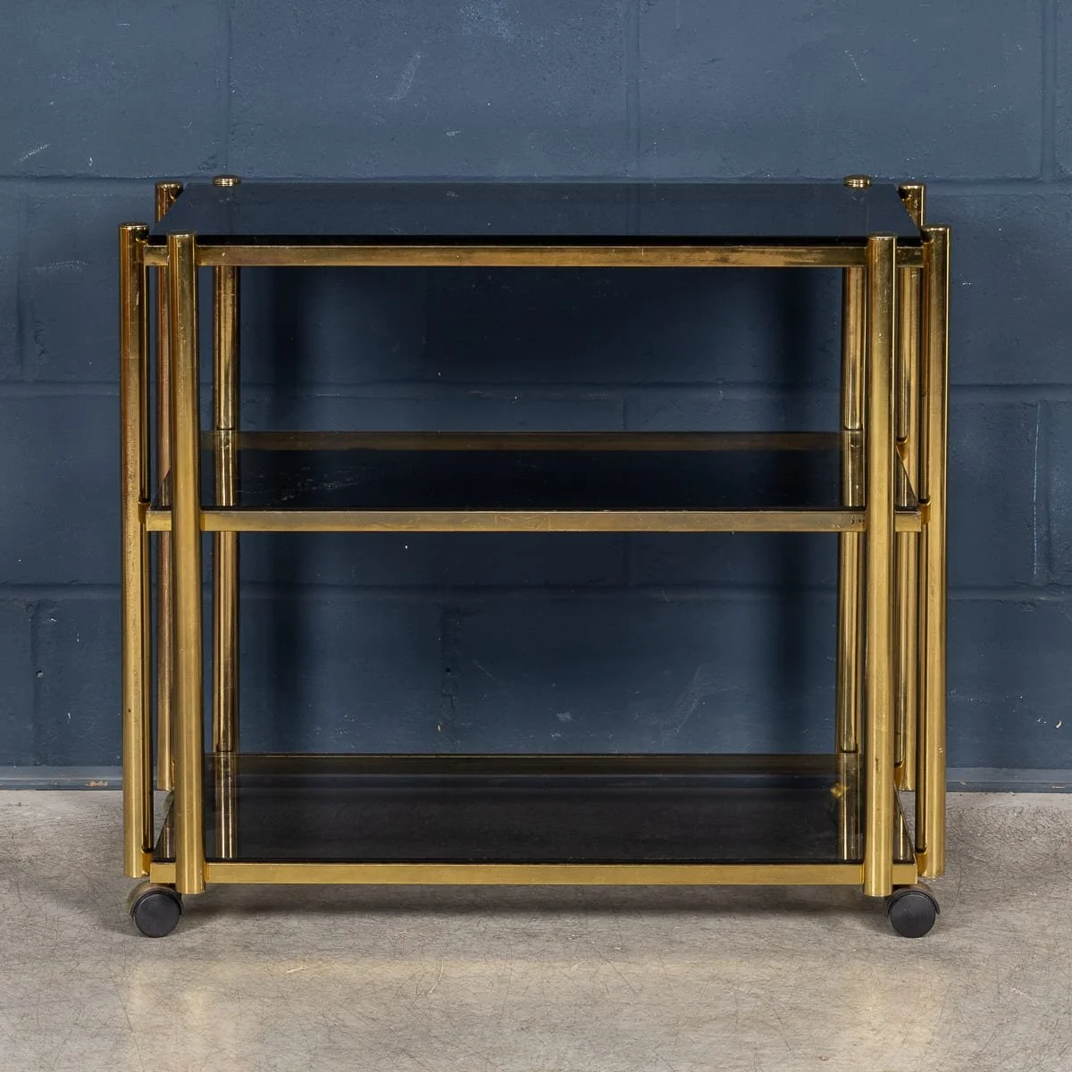 PUSHKINS.COM - B12762 - VINTAGE 20thC ITALIAN BRASS & SMOKED GLASS DRINKS TROLLEY c.1970 - 08.jpg