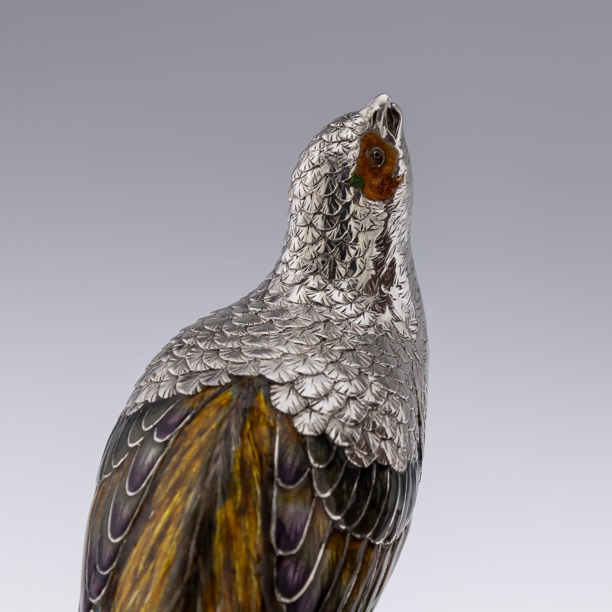 PUSHKIN'S - ANTIQUE 19thC JAPANESE SOLID SILVER & ENAMEL MODELS OF PHEASANTS ON STAND c.1890 - 42.jpg