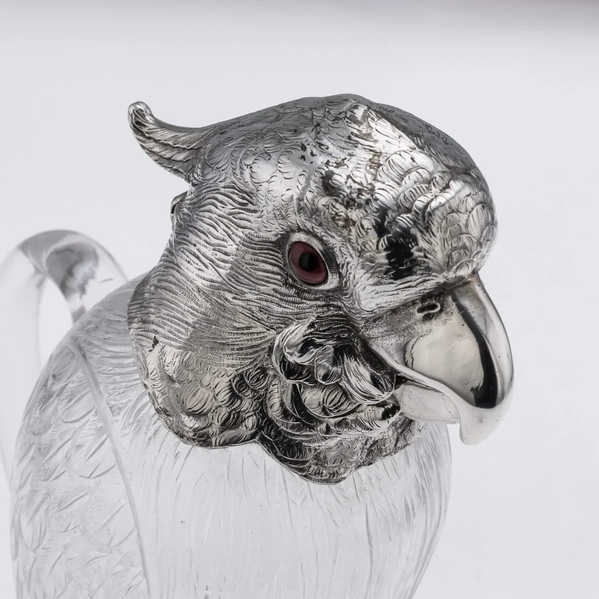 PUSHKINS.COM - A9988 - ANTIQUE 19thC VICTORIAN COCKATOO SOLID SILVER & GLASS CLARET JUG, LONDON c.1880 - 16.jpg
