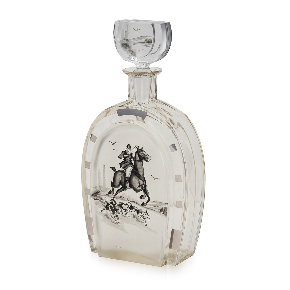 PUSHKINS.COM - D11169 - STYLISH 20thC ETCHED GLASS HORSESHOE SHAPE DECANTER & SIX GLASSES c.1950 - 08.jpg