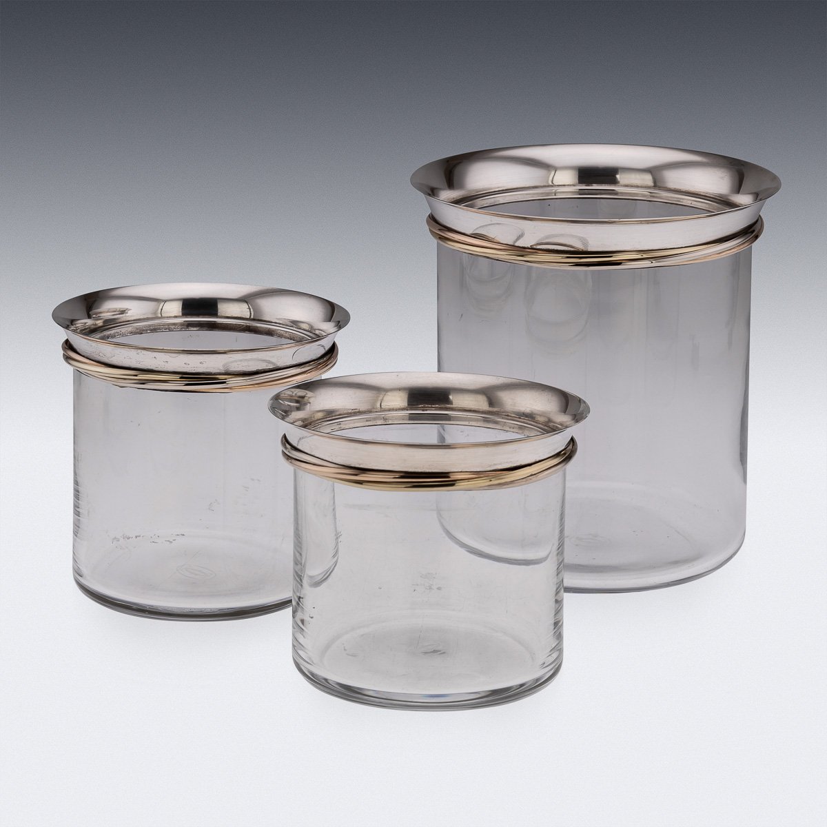 PUSHKINS.COM - J9796 - 20thC FRENCH SILVER MOUNTED GLASS ICE BUCKETS & CHAMPAGNE COOLER BY CARTIER - 04.jpg
